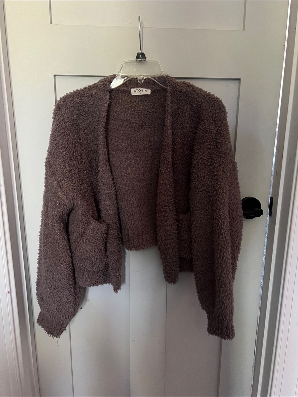 Storia Plush Open-Front Crop Cardigan in Chocolate Brown from ANTHROPOLOGIE
